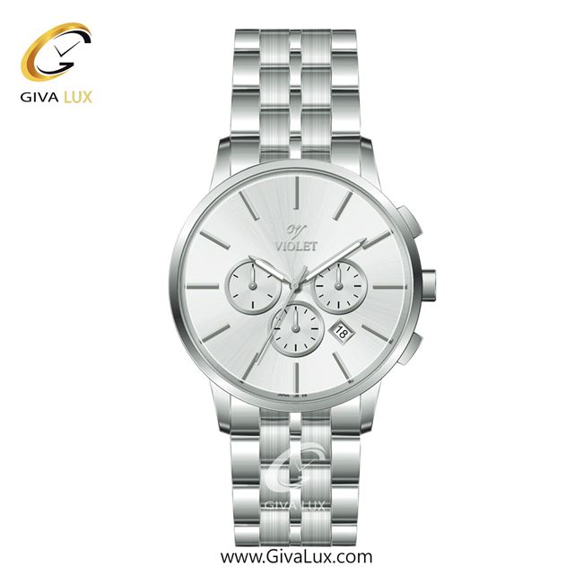 ساعت مچی اورجینال مردانه ویولت VIOLET سه موتوره کرنوگراف نقره ای | نقره ای| نقره ای| کد رفرنس 0595